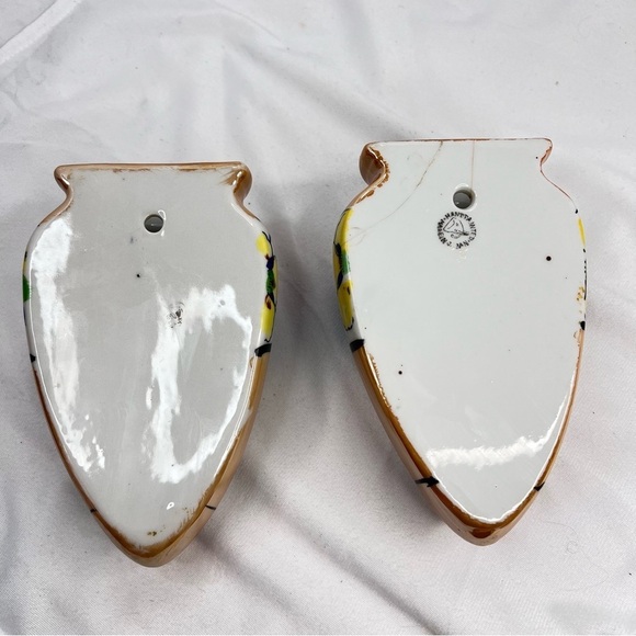 Vintage Wall Pockets ART DECO Lusterware Flowers Hand Decorated Japan 1930s - Picture 2 of 6